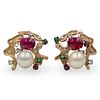 14k Gold, Pearl and Ruby Earrings