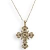 14k Gold, Seed Pearls and Ruby Cross Necklace
