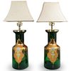 (2 Pc) Green Bohemian Glass Lamps