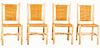 A Set of Four Rustic Pine Side Chairs with Woven Splint Seat and Back, 20th Century.