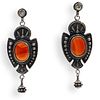 Pair Of Antique Sterling and Amber Earrings