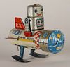 Japanese Yoneya Tin Jumping Rocket Robot Toy