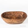 Carved Oblong Burl Bowl