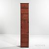 Tall Red-painted Pine Cupboard with Drawers