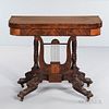 Brass- and Exotic Wood-inlaid Mahogany Lyre-base Card Table