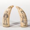 Two Polychrome Decorated Scrimshaw Whale's Teeth