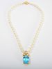 14K GOLD, BLUE TOPAZ, CULTURED PEARL AND DIAMOND NECKLACE