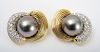 PAIR OF 18K GOLD, DIAMOND AND CULTURED PEARL EARCLIPS