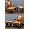 French Provincial Style Leather Chair and Ottoman Assortment