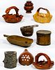 Asian Style Carved Wood Basket and Bowl Assortment