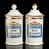 Pair Continental porcelain lidded apothecary jars