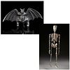 Vintage Mexican pottery bat and metal skeleton