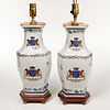 Pair Armorial style porcelain vase lamps