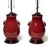 (2) Chinese oxblood deer lug vase lamps