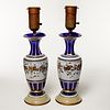 Pair Bohemian enameled cased glass vase lamps
