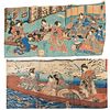(2) Japanese woodblock triptychs, c. 1850