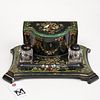 Victorian mother-of-pearl inlaid lacquer inkstand