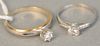 Two diamond engagement rings, one platinum size 4 1/4, one 14k gold size 7.