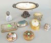 Nine trinket boxes, etc., includes: snuff bottle with sterling cap; enameled Guilloche compact; Austrian trinket box with stones; silver trinket box; 