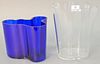 Two large Alvar Aalto Savoy vases, including: a clear ruffle design, incised signature on bottom, Alvar Aalto L86, 1986; and cobalt blue signed on bot