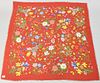Gucci wool/silk shawl or scarf, red with floral print marked Gucci.