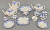 Two tray lot: Shelley "Dainty Blue" partial tea set, thirteen pieces, English, includes: two tea pots, one coffee pot, four cups, two saucers, one sna