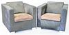 Pair of Minotti club club chairs,"Suitcase" line, designed by Rodolfo Dordoni, black fur upholstery with brown upholstered seat cushions, 25" h.