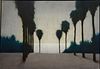 Ron Richmond (b. 1941), "A Progression", 1994, oil on board, depicts a palm tree lined path with ocean, signed and dated verso, framed, panel 42" x 60