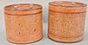 Pair of Burmese circular lidded boxes with inserts, decorated with polychrome motifs, 6 1/2" h.