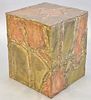 Brutalist mixed metal cube table sculpture, unsigned, 19 1/2" h. , top 16" x 16".