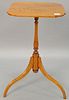 Eldred Wheeler tiger maple candle stand with shaped top, 28" h., top 16 1/2" x 16 1/2".