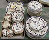 Three tray lot: Mason's Ironside "Mandalay" pattern partial service, including: plates, cups, saucers, snack try, bowls, etc., light wear/loss, sixty-