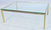 Brass and glass top coffee table, some surface wear/scratches, ht. 17", top 36" x 48".