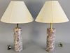 Pair of Walter Von Nessen table lamps, American modern, red marble in cylindrical form, model No. NT 1060, 30".