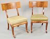 Pair 20th C. chairs with green leather seats, scrolled legs, 35 1/2" h. x 21 1/2" w. x 19 1/2" d. (seat).