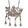 20TH C. CHINESE STERLING SILVER LONGMA PENDANT NECKLACE