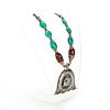 ASIAN STYLE TURQUOISE AND SILVER PENDANT NECKLACE
