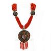 MONUMENTAL TIBETAN RED CORAL AND SILVER NECKLACE