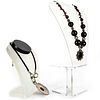 PAIR, SILVER TONE AND BLACK NECKLACES