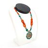 TIBETAN SILVER, TURQUOISE, AND CORAL NECKLACE