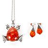 LARGE AMBER IN FROG PENDANT WITH MATCHING EARRINGS