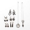 6 PR STERLING SILVER W. MARCASITE EARRINGS, 2 NECKLACES