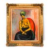 PAINTING OF SEMI-NUDE WOMAN SITTING WEARING HEAD COVERING