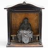 Japanese Carved Hardwood Figure of Buddha Seated in an Elm Temple