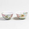 Pair of Chinese Porcelain Butterflies and Peonies Rose Bowls