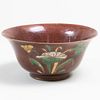 Aubergine, Ochre and Green Glazed Porcelain Bowl