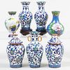 Chinese Cloisonne Miniature Five Piece Garniture and Two Miniature Vases
