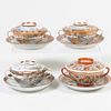 Group of Four Japanese Porcelain Bowls, Covers and Saucers