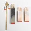 Japanese Brass and Coral Hair Pin and Two Chinese Carved Hardstone Seals