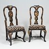 Pair of Queen Anne Black Lacquer and Parcel-Gilt Side Chairs